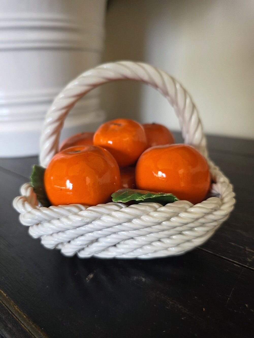 Vintage Capodimonte Ceramic Fruit Basket Figurine Oranges 4x4 Small Kitsch